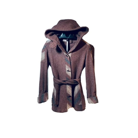 Vintage Casa de Lana 100% Virgin Wool Hooded Belted Retro Coat Women’s Size 9/10 - Picture 4 of 14